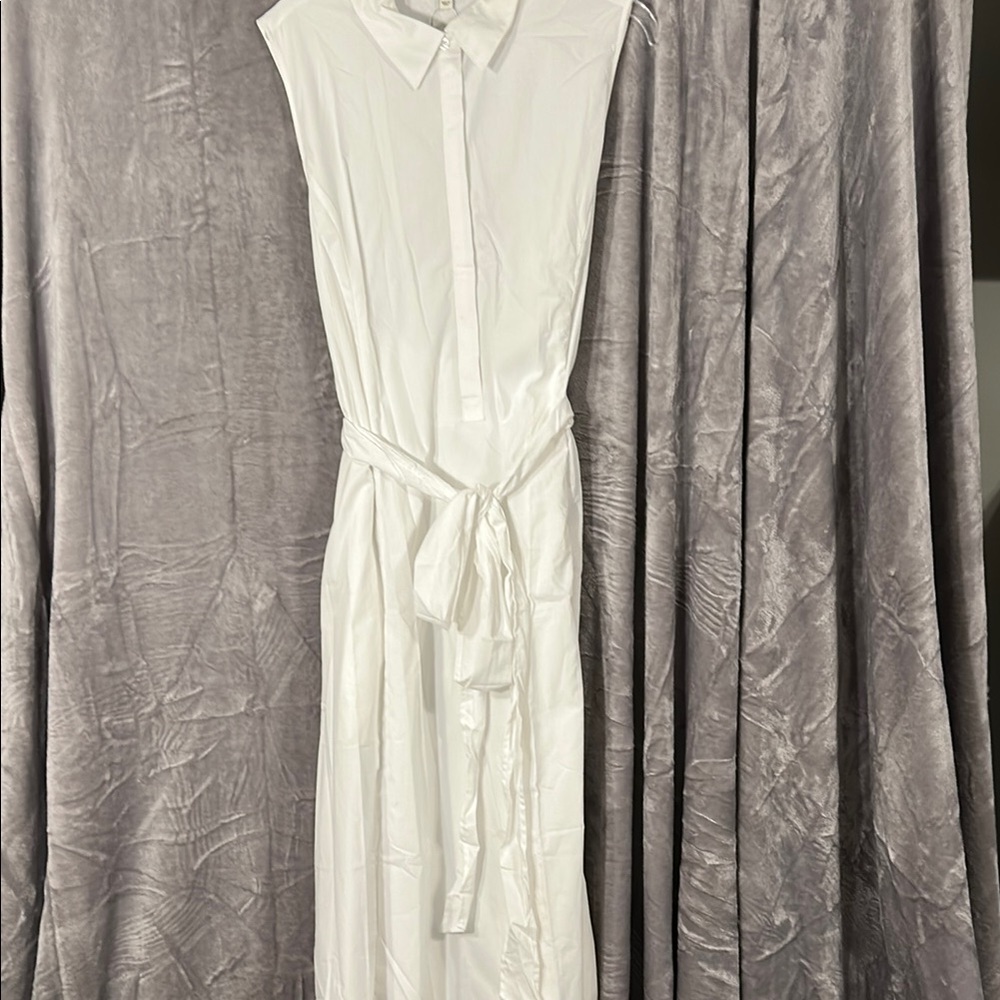 Banana Republic Collared Button Tie Waist White Sleeveless Dress
